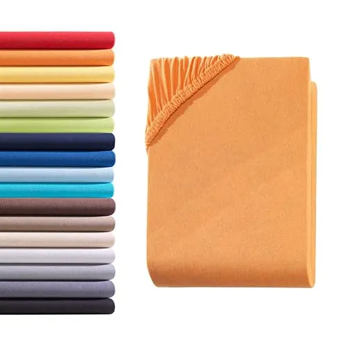 Hometex Premium Textiles Spannbettlaken Spannbetttuch 140-160 x 200 cm, Bettlaken Jersey aus 100% Baumwolle, Matratzen bis 23-25 cm, Oeko-TEX Made IN Green, Orange