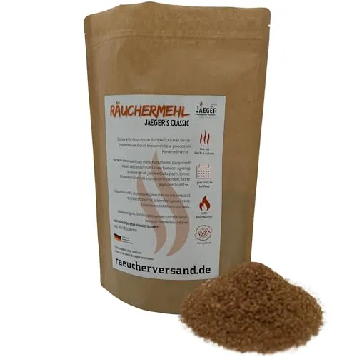 Jaeger Räuchereiprodukte | Räuchermehl Buche 2L mit Wacholder & Thymian | feine Körnung 0,5–1,0 mm | für Kalträuchern & Heißräuchern | aus Deutschen Buchenstämmen | 0,5 kg