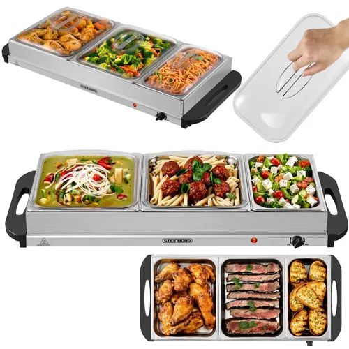 Steinborg Elektrischer Buffetwärmer 3 Schalen – 450W für perfekte Warmhaltung