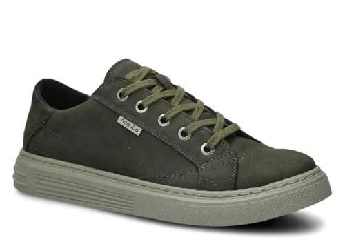 nagaba - Sneaker Herren - Halbschuhe Herren - Echtleder - Flache Schuhe, Sportschuhe, Bequeme Schnürschuhe, für Herbst, Frühling - Lederschuhe für Männer, Jungs - Modell 412 - Khaki - 42