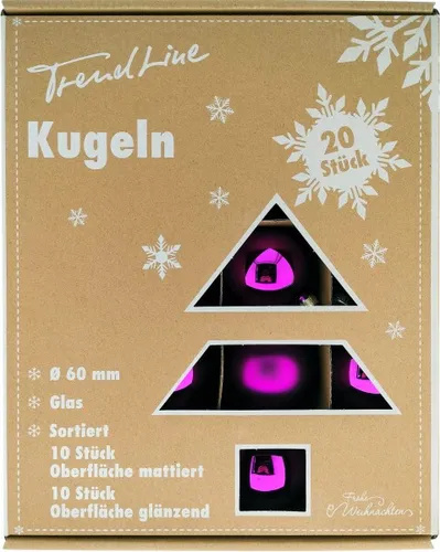 TrendLine Deko Set aus 20 Christbaumkugeln aus Glas 6 cm lila Hängedekoration