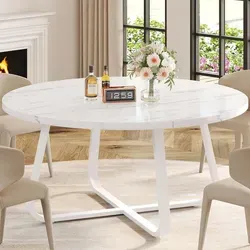 Runder Esstisch Kunstmarmor weiß 130 cm – Mid-Century Stil für 4–6 Personen - Eleganter runder Esstisch aus Kunstmarmor mit robustem Metallrahmen. Ideal für 4–6 Personen, perfekt für Küche, Wohnzimmer oder Büro. Hochwertige Materialien sorgen für Langlebigkeit und Stabilität.