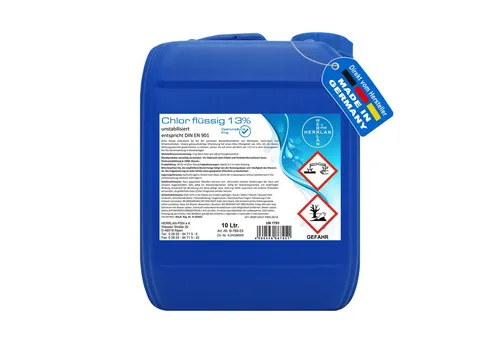 HERRLAN Poolpflege Chlor flüssig, (10 Liter, UNSTABILISIERT mit 13% Aktivchlorgehalt)