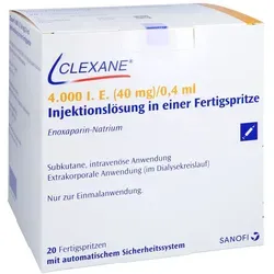 Produktbild CLEXANE 4.000 I.E. 40mg/0,4ml ILO F.Sp.+Sich-Sys. 20 St