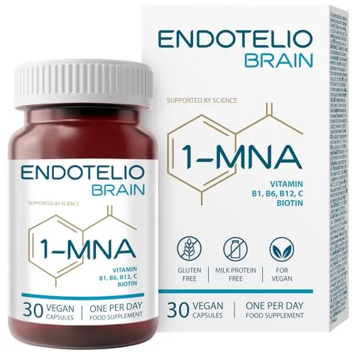 Endotelio 1-MNA Brain, Optimierendes NAD+, Sirtuin-Aktivator, Anti Aging, Ginkgo Biloba, Zink, Biotin, Vitaminen C, B1, B5, B6, B12, Biohacking-Ergänzungsmittel, Gedächtnis, Konzentration, 30 Kapseln