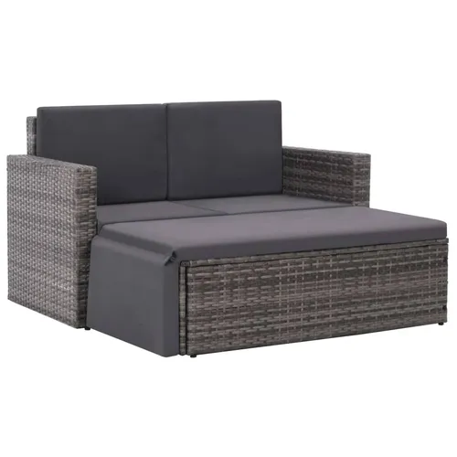 2-tlg. Garten-Lounge-Set mit Auflagen Poly Rattan Grau , Gartenmöbel-Sets Design 2024
