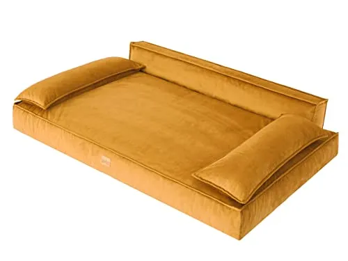 DOGGY Hundebett Gelb 99 x 66 cm - Hundebett mit abnehmbarem, waschbarem Bezug und erhöhtem Rückenteil für zusätzlichen Schutz. Ideal für saubere Schlafplätze und gesunden Komfort für Ihren Hund.