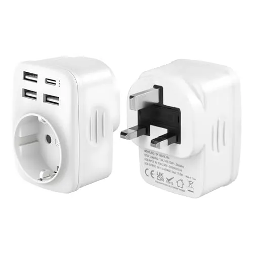 Carehabi Reiseadapter UK Adapter England Deutschland Stecker mit 3 USB C + 1 USB-C, Steckdosenadapter Reisestecker Stromadapter für Irland Großbritannien Wandladegerät Ladestation