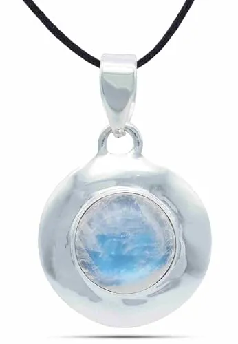 mantraroma Kettenanhänger 925 Silber mit Regenbogen Mondstein - Eleganter Damen Anhänger aus 925er Sterling Silber mit einzigartigem Regenbogen Mondstein, der jedes Stück zum Unikat macht. Perfekt als Geschenk oder für besondere Anlässe.