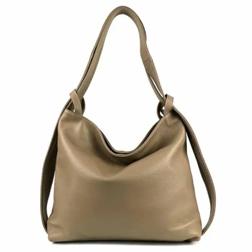 ITALYSHOP24.COM OBC Damen Tasche Rucksack 2 in 1 Umhängetasche Schultertasche Umhängetasche Daypack Leder Rucksacktasche Shopper Backpack Freizeitrucksack (Taupe (echtes Leder))