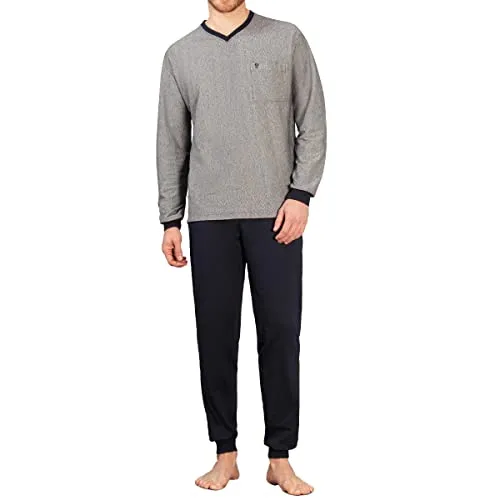 Hajo Schlafanzug Klima Light langer Herren Pyjama - bügelfrei und atmungsaktiv - Herren-Nachtwäsche Set, 2 tlg. mit V-Neck und Bündchen, hautsympathisch und ideal für angenehme Nächte.