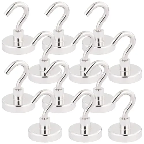 infactory Magnet: 12er-Set Magnethaken, je 38 kg Haftkraft, 32 mm Durchmesser (starker Magnet-Haken, Haken für Küche, Grill)