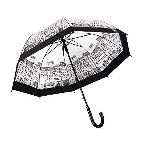 Lancoon Transparenter Regenschirm, groß, transparent, Brautschmuck, Hochzeit, Damen-Gehstock, Regenschirm, Blasen-Form, a, L, Klassisch