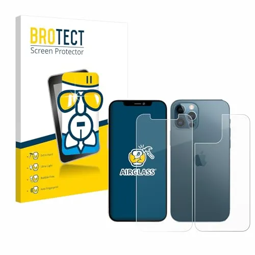 BROTECT Schutzglas für Apple iPhone 12 Pro (Display+Rückseite) Schutzfolie Panzer Folie Glas Displayschutz Made in Germany [ 9H, Anti-Fingerprint]