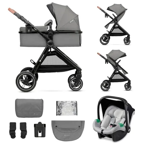 Kinderkraft ESME Kinderwagen 3 in 1 - Kombikinderwagen bis 26 kg, inklusive I-size Babyschale, leicht und wendig mit Liegeposition, ideal für unterwegs