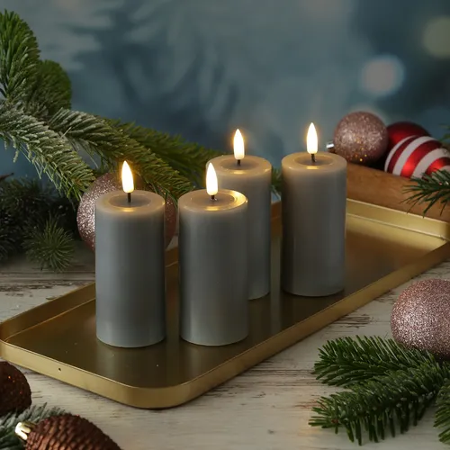 LED Kerzenset MIA Echtwachs Deluxe H: 10cm in grau von Deluxe Homeart