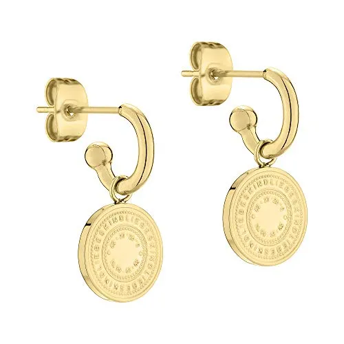 Liebeskind Berlin Ohrring mit Anhänger aus Edelstahl (Gold) - Elegante Ohrringe für Damen mit stilvollem Münzanhänger aus hochwertigem Edelstahl. Perfekt kombinierbar und ideal als Geschenk für jeden Anlass, verpackt in einer exklusiven Liebeskind Berlin Geschenkbox.
