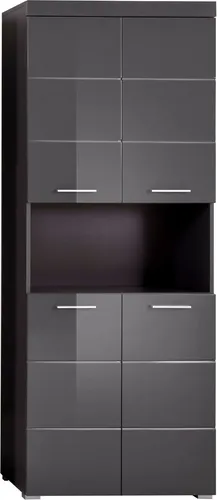 Mid.you Hochschrank Trendteam Amanda - Eleganter Ordnungshelfer in Grau - Bad-Hochschrank mit 4 Fächern, höhenverstellbaren Einlegeböden und offenem Fach für dekorative Akzente. Ideal für ein stilvolles Badezimmer mit klaren Strukturen.