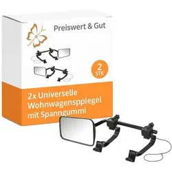 2x Universelle Wohnwagenspiegel mit elastischen Spanngummis Links u. Rechts – Inkl. Aufbewahrungstasche Caravanspiegel mit Flachglas