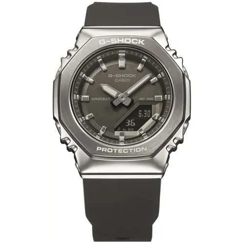 Casio G-Shock Damen Armbanduhr GM-S2110-1A1ER - Moderne G-SHOCK Armbanduhr für Damen in eleganter Stahloptik und robustem Design. Mit 20 ATM Wasserdichtigkeit und vielseitigen Funktionen ist sie ideal für Alltag und Sport.