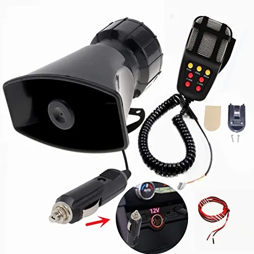 YIYIDA Car Horn Autohupe einfache Verbindung Schließen Sie den Zigarettenanzünder des Autos an 130db Alarm Hupe Auto Sirene mit Mikrofon PA-Lautsprechersystem 7 Töne LKW Hupe für 12V Auto Boot etc