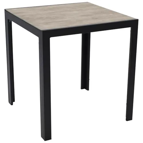 DEGAMO Bistrotisch Roma 70x70cm – Aluminium anthrazit mit Glas Keramikoptik - Kompakter Gartentisch (70×70 cm) für Balkon und Terrasse. Robustes Aluminiumgestell in Anthrazit, pflegeleichte Tischplatte in eleganter Keramikoptik. Ideal für 2–4 Personen, wetterfest und langlebig.