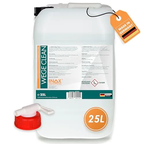 INOX® Effektiver Wege Clean Steinreiniger 25L - Moosbekämpfung mit langanhaltendem Schutz gegen Neubewuchs. Entfernt effektiv Algen, Flechten und Grünbelag von Stein, Beton und Fliesen für strahlend saubere Außenflächen.