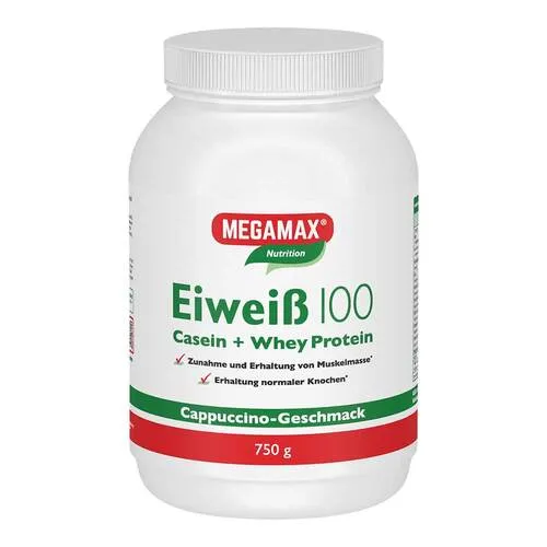 Eiweiß 100 Cappuccino Megam Pulver 750 g - Eiweißpulver mit 100% biologischer Wertigkeit, ideal für Muskelaufbau und Regeneration. Hervorragender Cappuccino-Geschmack, optimale Löslichkeit und ohne schädliche Begleitstoffe.