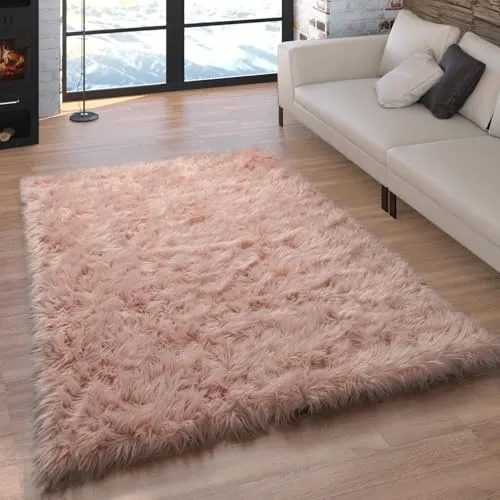 Paco Home Kunstfell Fellteppich Imitat - Teppich in Herzform, rosa, mit 60 mm Florhöhe, robust und strapazierfähig, ideal für jeden Raum und Fußbodenheizung geeignet bis 24 Grad.