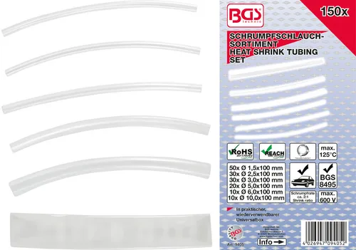 BGS-9405 Schrumpfschlauch-Sortiment transparent 150-tlg. in weiß von BGS technic