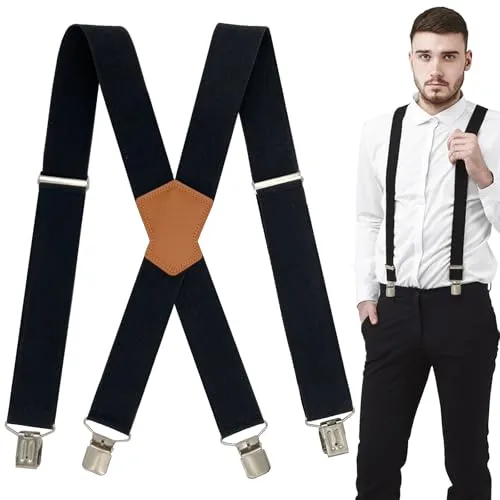 UZSUZZ Schwarz Hosenträger Herren Breit 5 cm, Einstellbar Hosenträger Herren Arbeitshose mit Sehr Starken 4 Metall Clip für Männer und Damen X Style