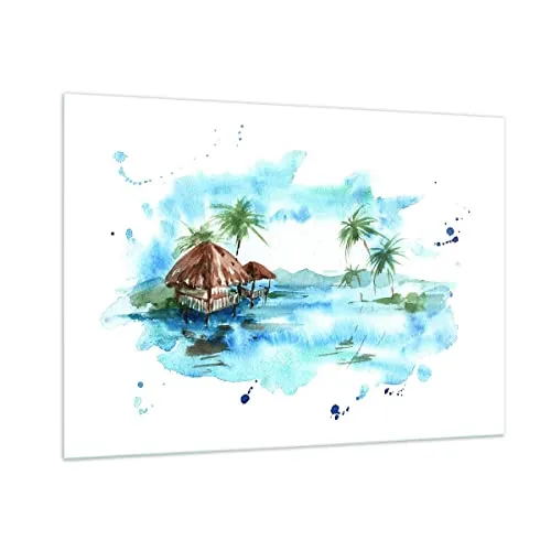Bilder auf Glas 100x70cm Glasbild Tropen Wasser Bungalow Ufer Groß Wanddeko Bild im Glas Schlafzimmer Küche Deko Wandbilder Dekoration Wohnzimmer Modern Wall Decor Wand Kunstdruck Art GAA100x70-2988