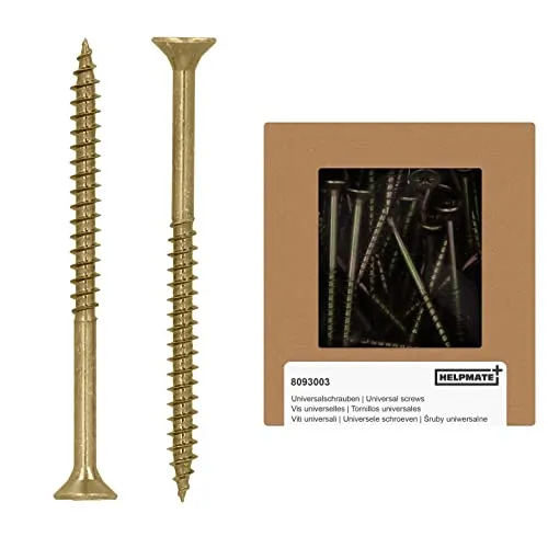 HELPMATE - Universalschrauben Senkkopf 5,0x70 gelb passiviert - 90 Stück Holzschrauben mit PZ 2 Antrieb und Teilgewinde - Spanplattenschrauben für Innenbereich und geschützten Außenbereich