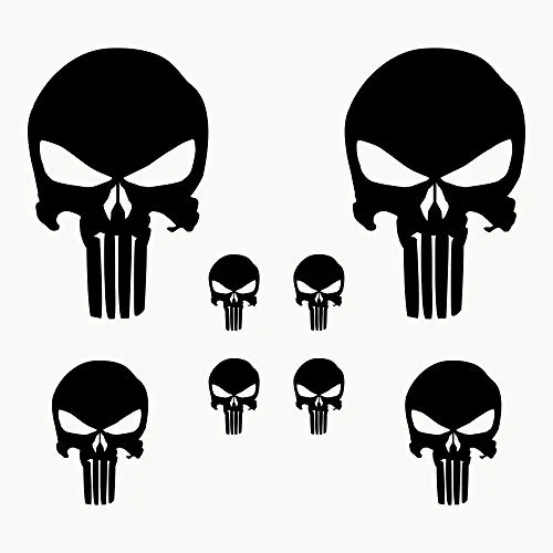 AUTODOMY Schädel Skull Geschmolzen Aufkleber Paket 8 Stück | Punisher Aufkleber für Auto oder Motorrad (Schwarz)