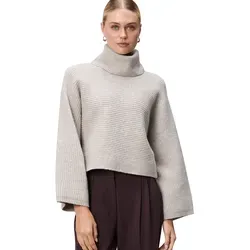 Strickpullover ZERO Damen Strickpullover mit Rollkragen - Beige melange Pullover für Damen, figurumspielend und perfekt für kühle Tage. Hergestellt aus pflegeleichtem Strickmaterial mit Rollkragen für zusätzlichen Komfort.