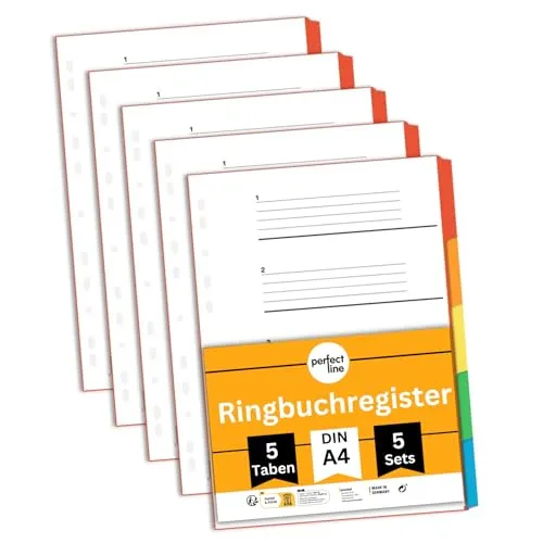 perfect line Ordner-Register DIN-A4, 5-teilig, 5er Set - Blauer Engel zertifiziert - recycelter Karton - Made in Germany