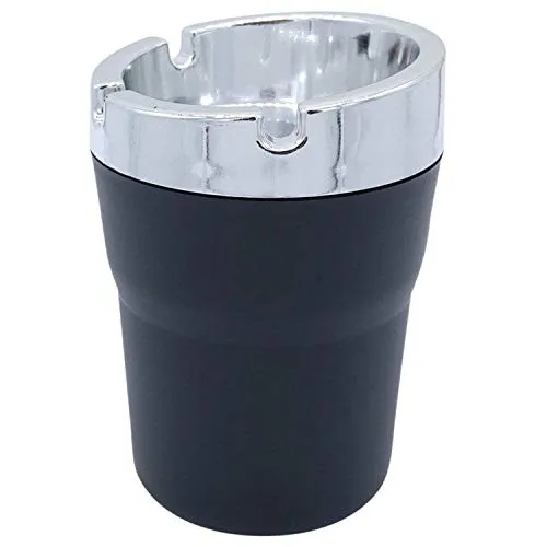 Land-Haus-Shop Autoaschenbecher schwarz mit Chrom Rand Strand Camping Auto Balkon Terassen Garten Aschenbecher Kunststoff Zigaretten Ascher