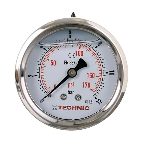 Manometer Glyzerin Gefüllt 63mm 0-12 Bar 170 PSI 1/4