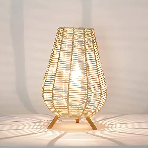 Licht-Erlebnisse Tischlampe Korb Boho Design 34,5cm klein wohnlich E14 NATHYE Nachttischlampe Tischleuchte Wohnzimmer