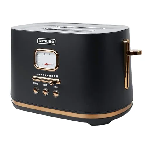 Muse Edelstahl-Toaster MS-130 BC im Retro Design - Toaster im Vintage Look mit 6 Bräunungsstufen, analoge Anzeige und praktischer Krümelschublade für einfache Reinigung. Ideal für stilbewusste Küchen und perfektes Toasten.