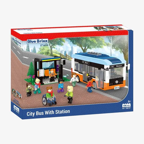 BlueBrixx Play 108137 Stadtbus mit Haltestelle – 646 Bauelemente