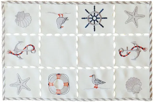 matches21 HOME & HOBBY Tischdecke Tischdeckchen NINA maritime Stickerei & Cutouts Polyester 30 x 45 cm (1-tlg), Pflegeleicht & waschbar bei 30 °C