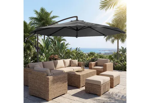 Outsunny Ampelschirm Ø300 cm neigbar mit Kurbel und Kreuzfuß - Robuster Gartenschirm mit 2,95 m Durchmesser für großzügigen Schatten. Mit praktischem Kurbelmechanismus für einfache Handhabung und wetterfester Schutzhülle für langlebige Nutzung. Ideal für Terrasse und Garten.