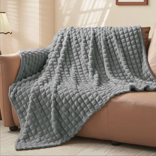 BEDELITE Kuscheldecke Flauschig Decke Extra Groß - weiche Flanell Decken Grau 230x270 für Bett, Deko Kariert Fleecedecke als Tagesdecke für Schlafzimmer, King Blanket Wide Use