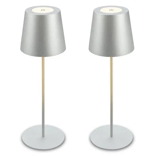 Briloner KIKI 2er Set Touch LED Tischlampen, kabellos, dimmbar, IP44 - Elegante LED Tischlampen im 2er Set mit Touch-Dimmer und USB-C Aufladung. Ideal für drinnen und draußen, höhenverstellbar und spritzwassergeschützt für vielseitige Einsatzmöglichkeiten.