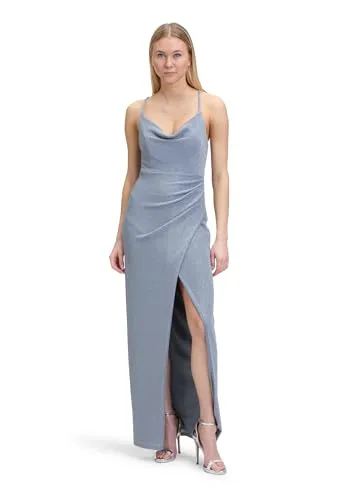 Vera Mont Damen Abendkleid figurbetont 34, Mint/Grey - Elegantes Abendkleid mit figurbetonter Passform und Wasserfall-Ausschnitt, ideal für besondere Anlässe. Der Schlitz sorgt für einen verführerischen Look.