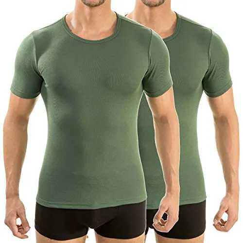 HERMKO Unterziehshirt 3840 2er Pack Herren kurzarm Shirt - Unterhemden aus 100% Bio-Baumwolle, OEKO-TEX® zertifiziert, in olive, ideal für Komfort und Hautfreundlichkeit.