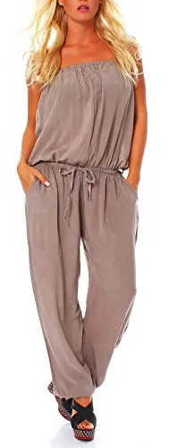 malito Damen Jumpsuit - Eleganter Overall mit Carmen Ausschnitt - Jumpsuit für Damen mit femininen Carmen-Ausschnitt, aus luftigem Stoff für hohen Tragekomfort – ideal für Sommer, Urlaub und Freizeit.