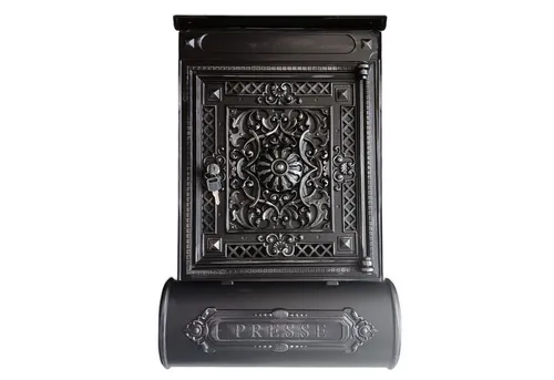 Stelling Wandbriefkasten aus massivem Aluminiumguss - Antik Schwarz Retro - Eleganter Wandbriefkasten aus massivem Aluminiumguss in antik schwarz. Wetterfest und langlebig, mit praktischem Sichtgitter für die Postkontrolle.