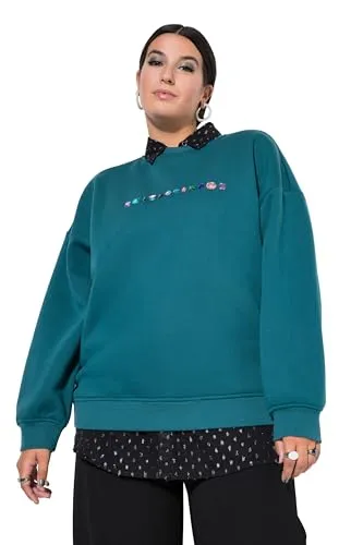 Studio Untold Damen große Größen Übergrößen Plus Size Sweatshirt, Oversized, Ziersteinchen Petrol 50+ 845373755-50+